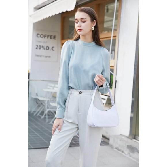 Women Nylon White 1 Imported Polyester Leather Zipper Closure Tote Handbag - Picture 3 of 7